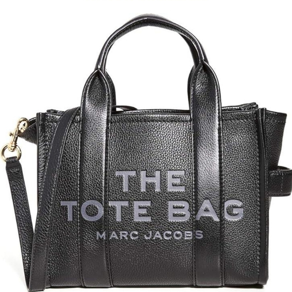 Marc Jacobs Black Leather Bag with Gold Accents And Grey Text